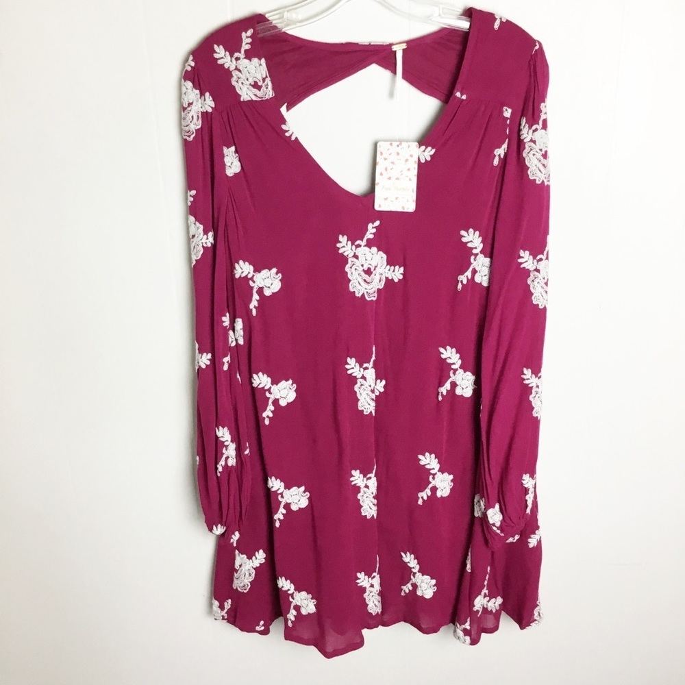 Free People Emma Embroidered Swing Dress Size S New Purple & White